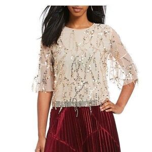 NWT Lucy Paris Sequin Fringe Top- Size S